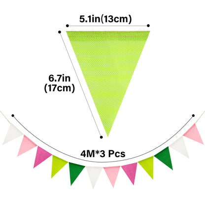 G2PLUS Pre-Strung Burlap Pennant Banners, 39Ft Pink and Green Fabric Triangle Flag Bunting, 36Pcs Pennant Banner Flags Garland for Birthday, Holidays and Theme Party Decorations