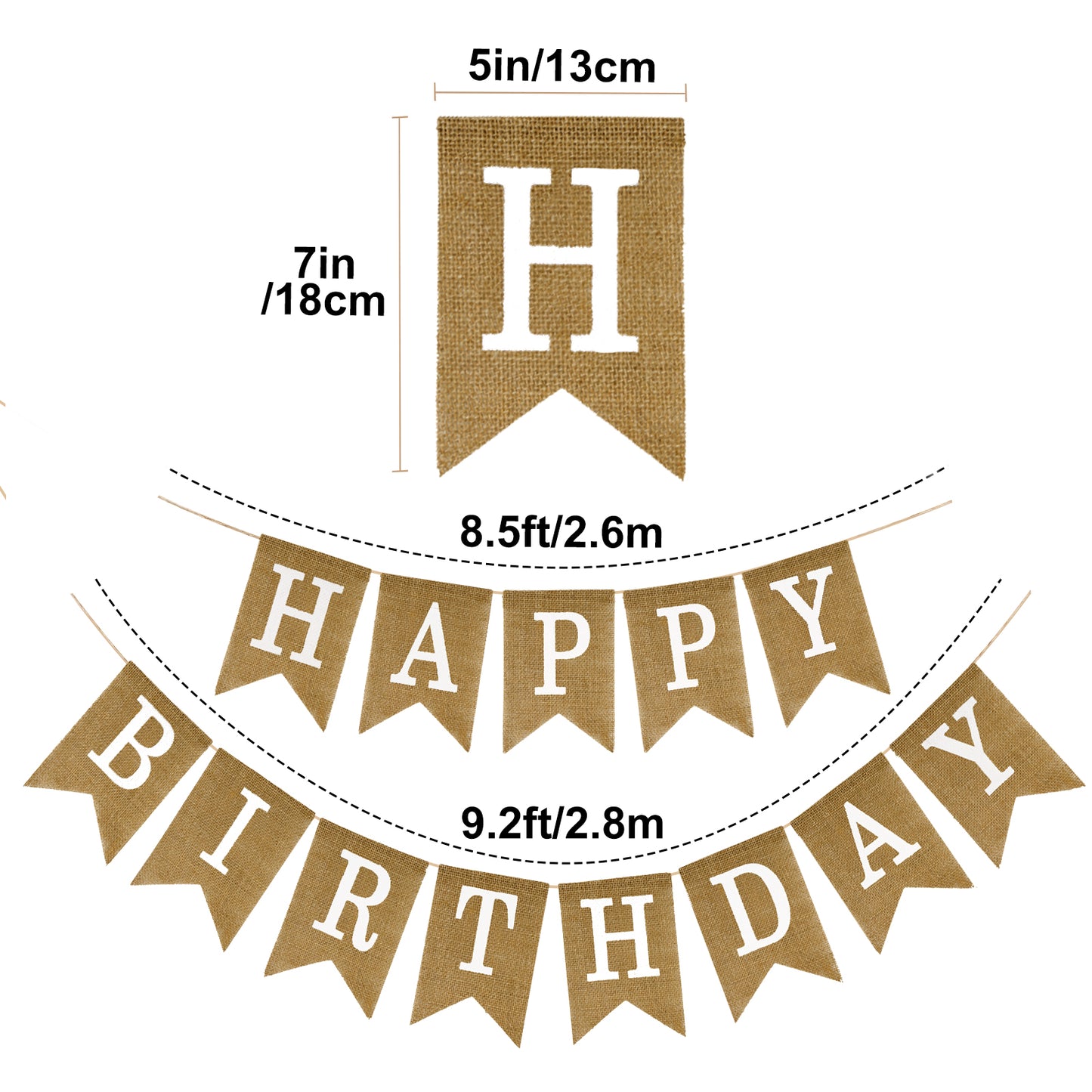 G2PLUS Happy Birthday Banners Burlap, Pre-Strung Happy Birthday Banner Sign, Rustic Happy Birthday Garland Bunting for Party Decorations, Reusable Hanging Backdrop for Cake Table