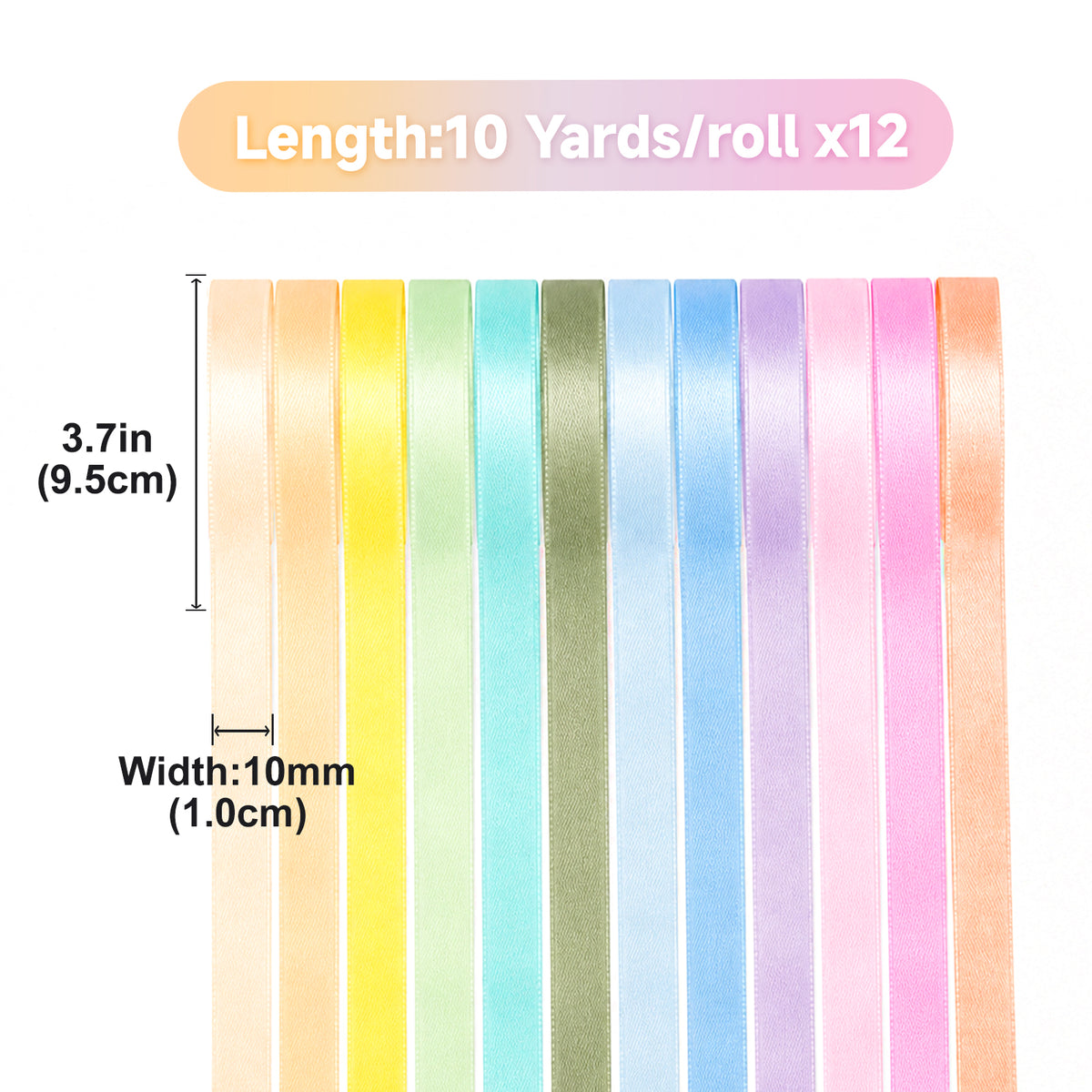 G2PLUS Pastel Satin Ribbon for Gift Wrapping, 12 Rolls, 10mm x 9m 108m Total Gift Wrapping Ribbon, Ribbon for Baby Showers, Weddings, DIY Crafts, Bows, Bouquet Wrapping