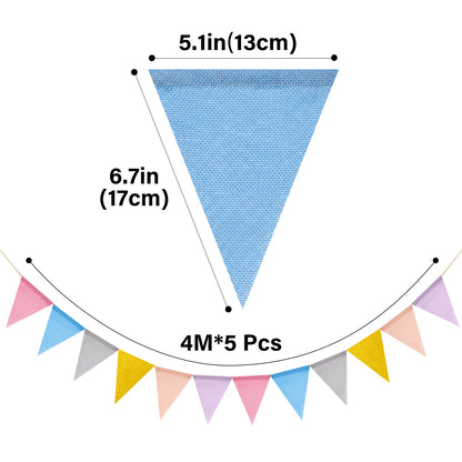 G2PLUS 20M Pastel Burlap Bunting Outdoor: 60PCS Reusable Waterproof Hessian Bunting, Burlap Banner for Birthday, Baby Shower, Wedding, Nursery, Garden Decoration