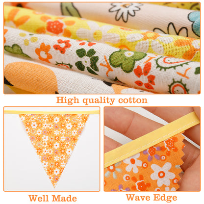 G2PLUS Yellow Triangle Bunting Banner, 39Ft Cotton Pennant Banner, 42pcs Reusable Fabric Triangle Flags Party Decoration for Birthday, Wedding, Baby Shower, Room Decor