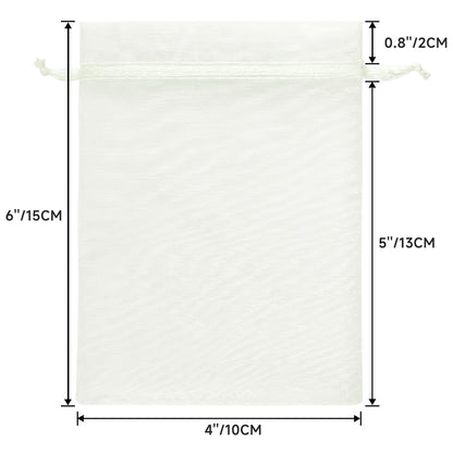 G2PLUS 100PCS Drawstring Organza Bags - Ivory Organza Bags 4x6 in Sheer Mesh Jewelry Pouches Candy Gift Wrap Pouch for Christmas, Wedding Party Favors