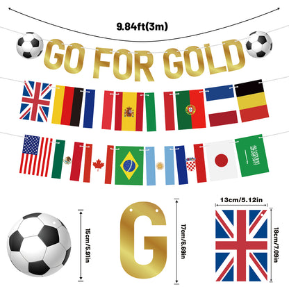 G2PLUS Party Decorations for World Cup Football 2026: Pre-strung Flag Bunting Banner, Go For Gold Banner, Home, Bar and Garden Viewing Parties