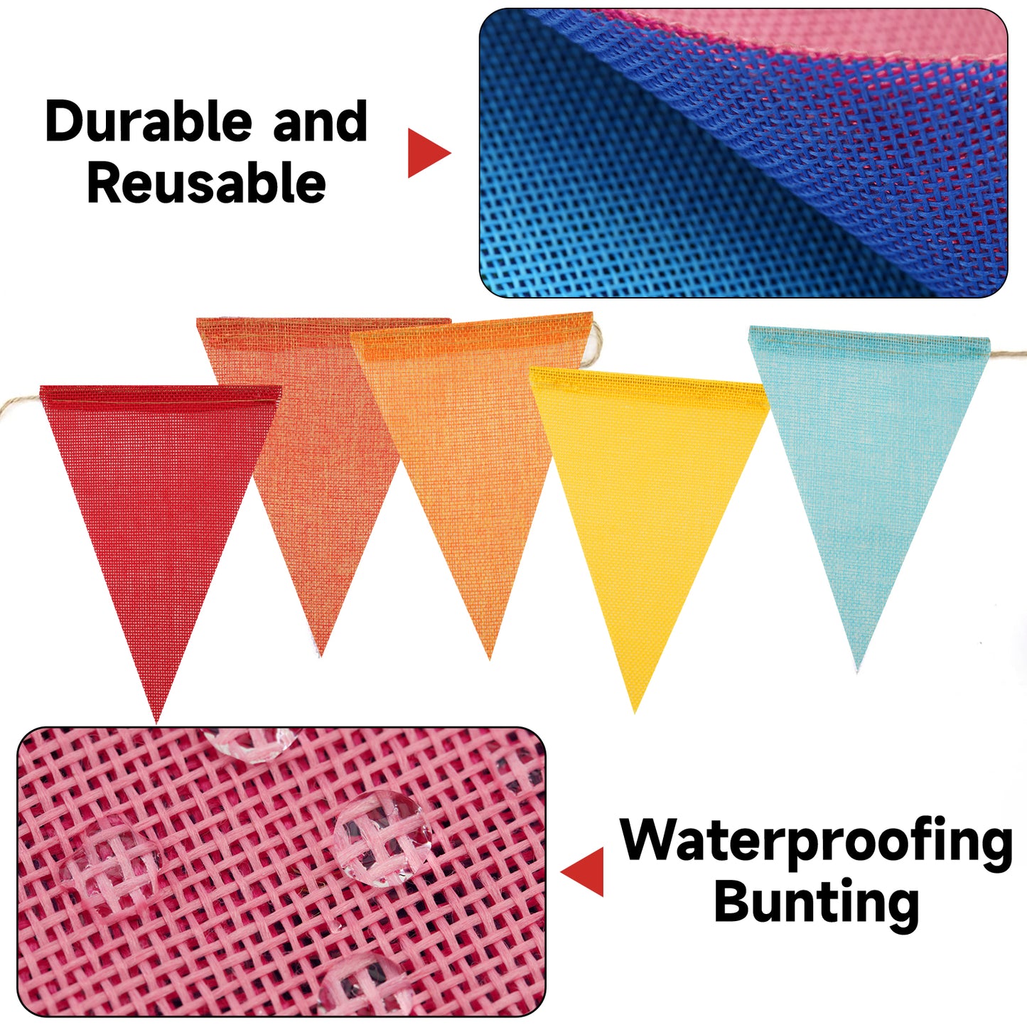 G2PLUS Pre-Strung Burlap Pennant Banner, 39Ft Rainbow Triangle Flag Bunting, 36pcs Pennant Banner Flags Garland for Birthday, Holidays and Theme Party Decorations