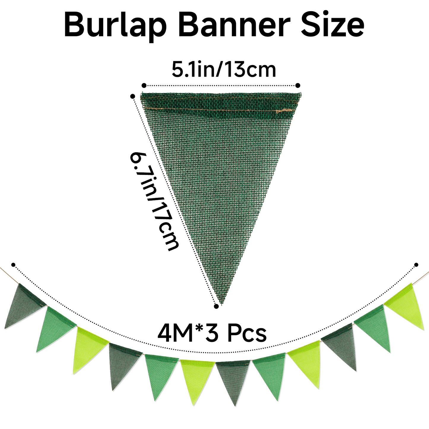 G2PLUS Pre-Strung Burlap Pennant Banners, 39Ft Green Fabric Triangle Flag Bunting, 36Pcs Pennant Banner Flags Garland for Christmas, Birthday, Wedding, Baby Shower, Party Decorations