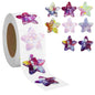 G2PLUS 500Pcs Self Adhesive Shiny Reward Stickers - 2.5CM Waterproof Holographic Star Stickers - Sparkly Purple Stickers - Children Reward Stickers for Crafts and Activities