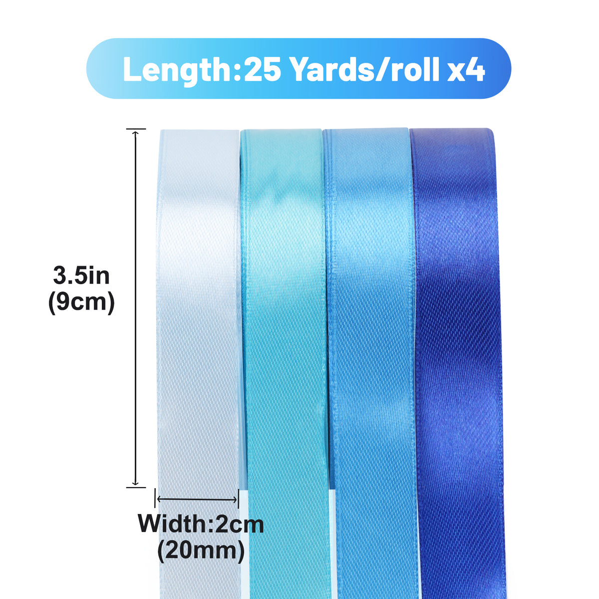 G2PLUS Pastel Blue Satin Ribbon for Gift Wrapping, 4 Rolls, 20mm x 22m 88m Total Gift Wrapping Ribbon, Ribbon for Birthday Parties, Baby Showers, DIY Crafts, Bows, Bouquet Wrapping