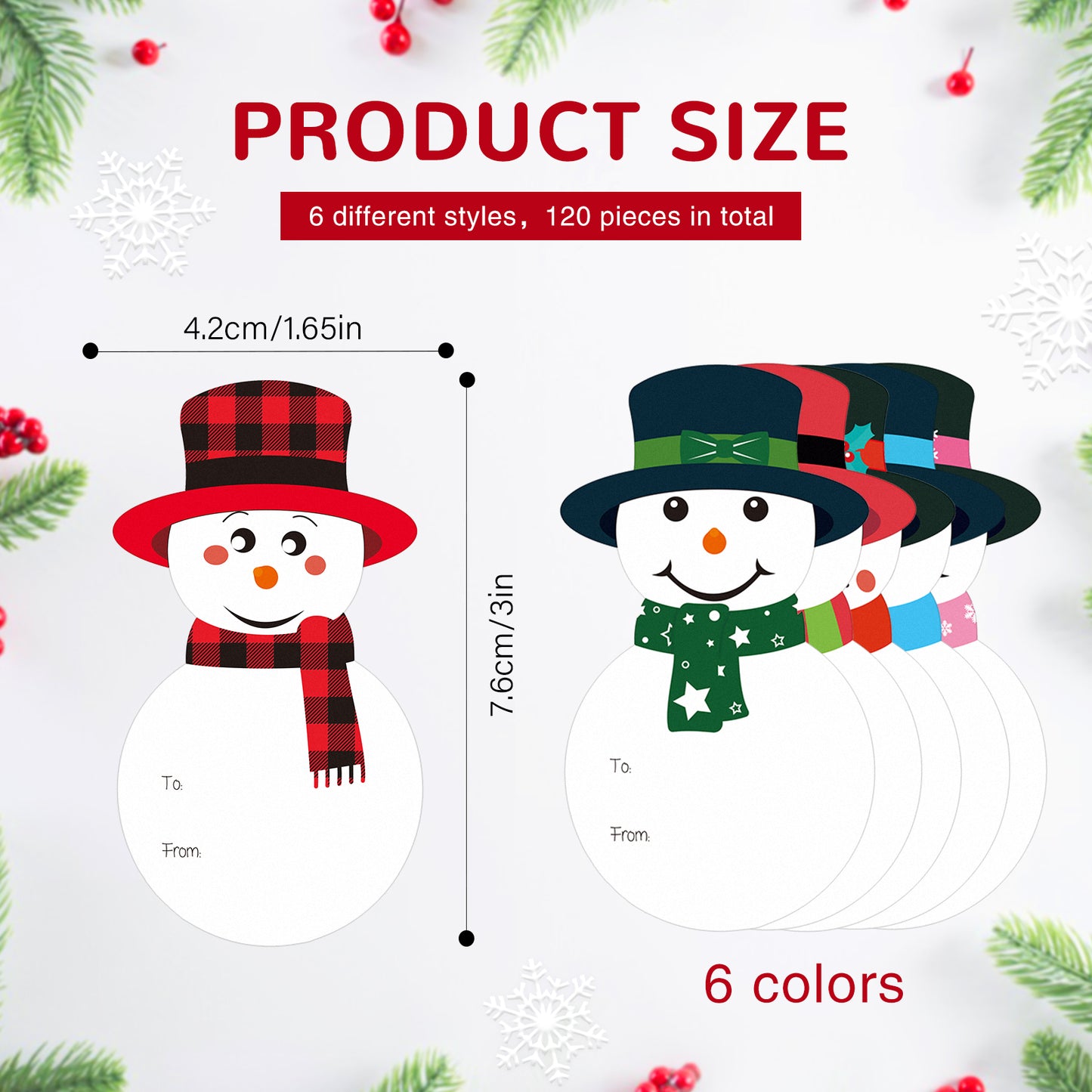 G2PLUS Christmas Gift Stickers, 120PCS Christmas Snowman Name Tags, 3x2 White Kraft Paper Christmas Gift Label Stickers, 6 Style Self-adhesive Xmas Snowman Tags Labels Envelope Seals for Gift Wrapping