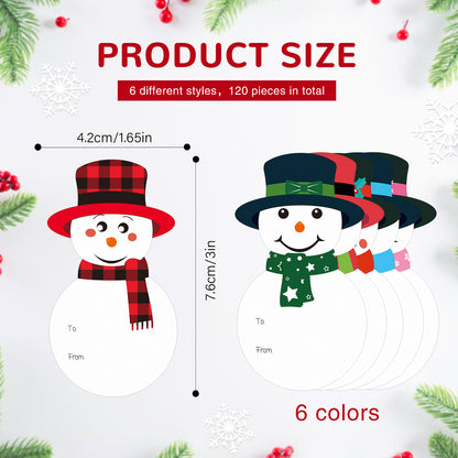 G2PLUS Christmas Gift Stickers, 120PCS Christmas Snowman Name Tags, 3x2 White Kraft Paper Christmas Gift Label Stickers, 6 Style Self-adhesive Xmas Snowman Tags Labels Envelope Seals for Gift Wrapping
