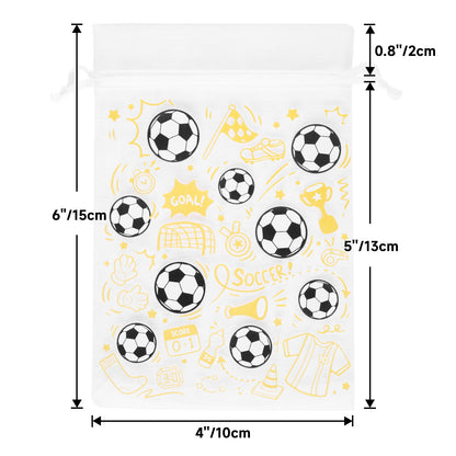 G2PLUS 30Pcs Soccer Organza Gift Bags 4x6 Inches, Drawstring Soccer Favor Bags, Sheer Mesh Pouches for Candy Treats, Kids Sports Birthday Party Favors, Team Gifts, Sports Game Events