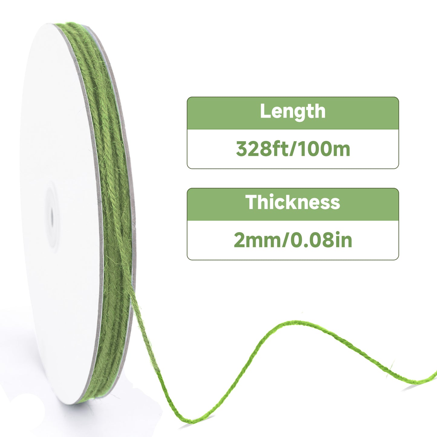 G2PLUS Green Jute Twine - 2mm 328ft Sage Green Jute Twine Twisted String for Gift Wrapping, DIY Arts and Crafts, Home Gardening Decorations
