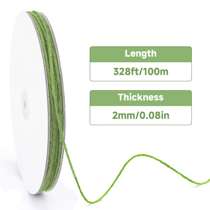 G2PLUS Green Jute Twine - 2mm 328ft Sage Green Jute Twine Twisted String for Gift Wrapping, DIY Arts and Crafts, Home Gardening Decorations