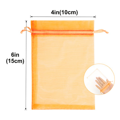 G2PLUS Orange Organza Bags 4x6 In - 100PCS Drawstring Organza Bags, Sheer Mesh Jewelry Pouches, Halloween Goodie Candy Treat Bag for Christmas, Thanksgiving, Wedding Party Favors