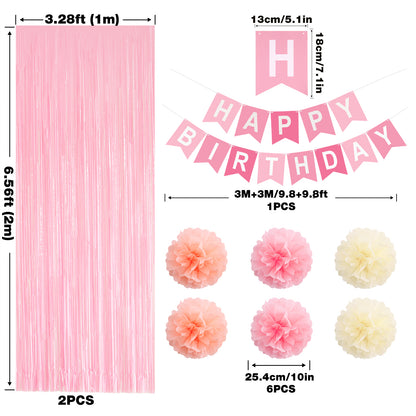 G2PLUS Pink Birthday Decorations Set, Birthday Party Backdrop Decorations