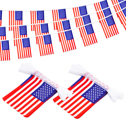 G2PLUS American Flags Banner, 36 Feet USA String Pennant Flag, 4th of July Pennant Banner Bunting for Patriotic Events, Classroom, Bars, Sports, Independence Day Indoor Outdoor Decoration (2 Packs)