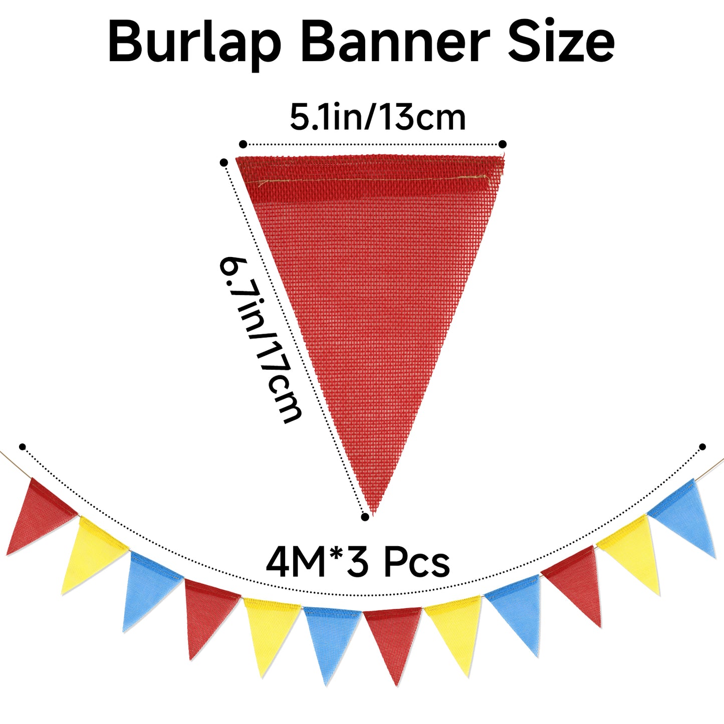 G2PLUS Pre-Strung Burlap Pennant Banners, 39Ft Red Yellow Blue Triangle Flag Bunting, 36Pcs Pennant Banner Flags Garland for Birthday, Carnival, School Events, Baby Shower, Wedding and Party Decor