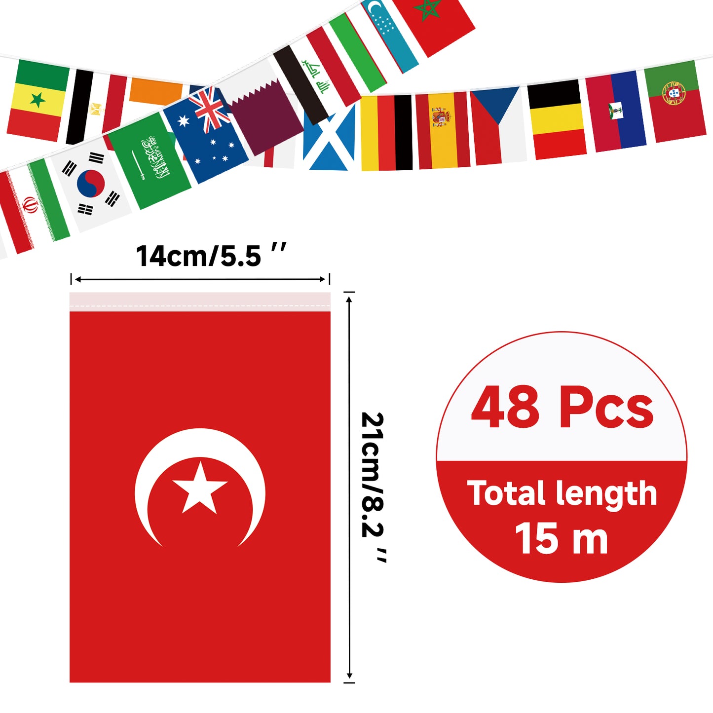 G2PLUS World Cup Football Bunting 2026, 48 Teams Flags of the World, 15m Double Sides Football Party Decor Banner for Bar Club Garden Street Decoration, 1 Pack