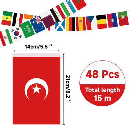 G2PLUS World Cup Football Bunting 2026, 48 Teams Flags of the World, 15m Double Sides Football Party Decor Banner for Bar Club Garden Street Decoration, 1 Pack