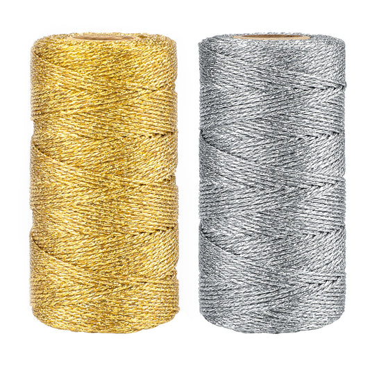 G2PLUS 200M Decorative Metallic String - 1.5mm Gold and Silver Twine String - Sparkle Bakers Thread Twine- Jewelry Thread Cord for DIY Crafts Gift Wrapping & Wedding Favors