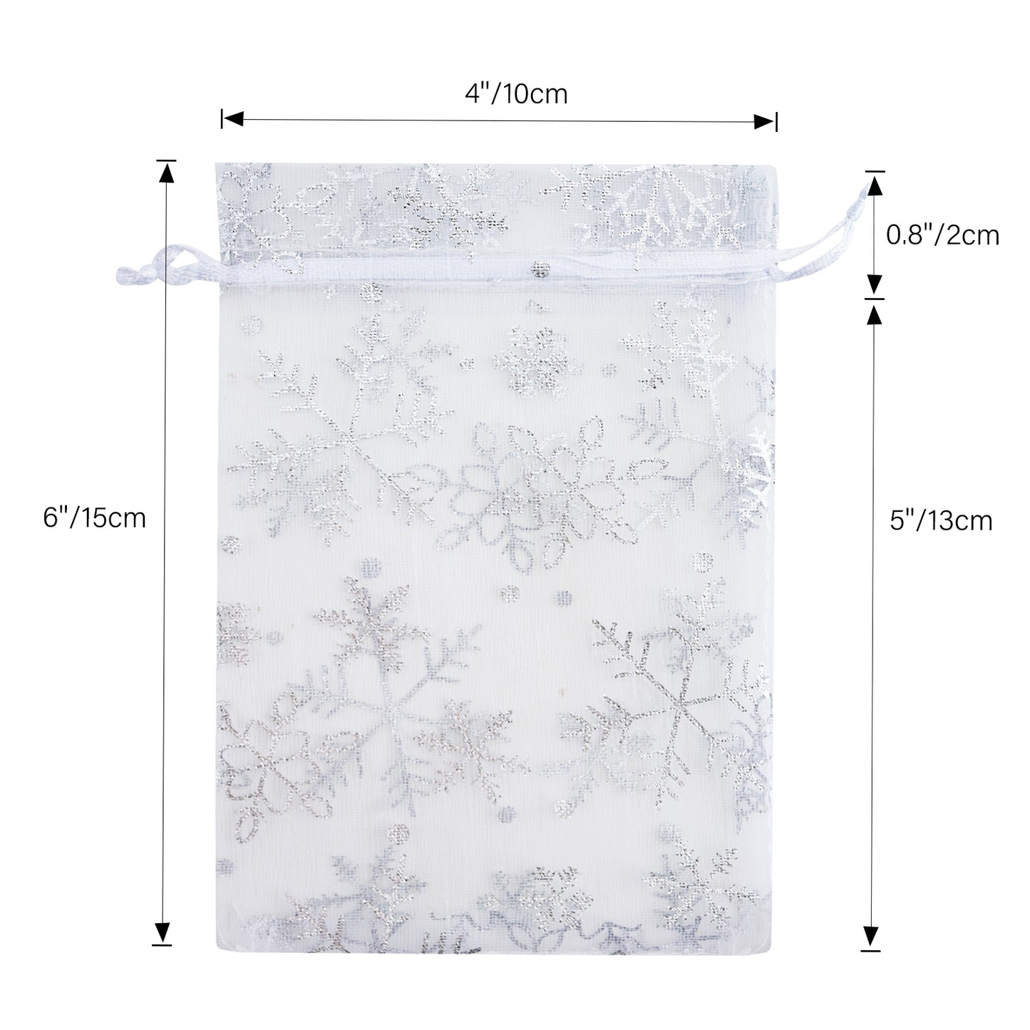 G2PLUS Christmas Drawstring Organza Bags, 50PCS Snowflake Organza Gift Bags, White Christmas Organza Bags 4x6, Mesh Sheer Organza Pouches, Xmas Winter Holiday Organza Bags for Jewelry, Candy, Goodies