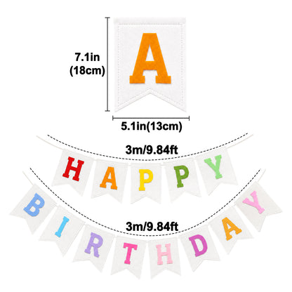 G2PLUS White Happy Birthday Bunting Felt: Pre-Strung Birthday Banner for Adults and Kids Birthday Party Decoration