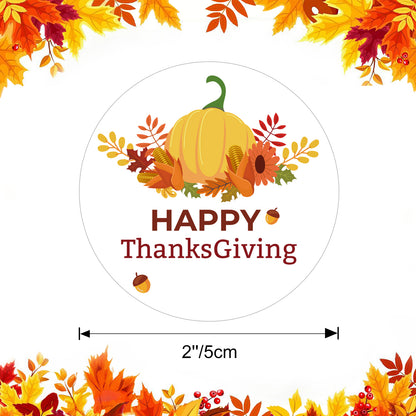 G2PLUS Thanksgiving Stickers, 60PCS Happy Thanksgiving Stickers, 2'' Round Thanksgiving Day Stickers, Fall Holiday Pumpkin Gift Sticker, Fall Theme Envelope Seals for Autumn Harvest Party Favors