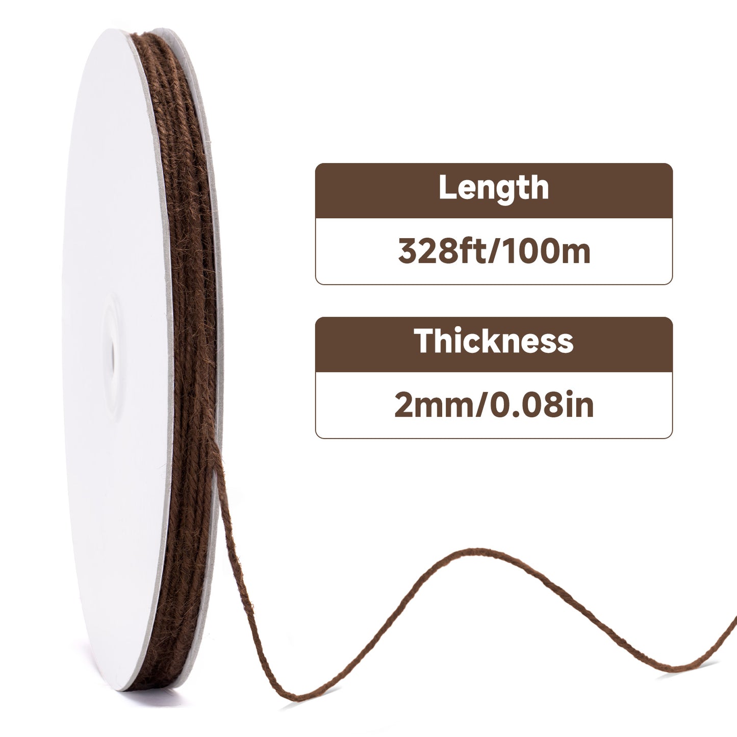G2PLUS Jute Twine String - 2mm 328ft Coffee Jute Twine Twisted String for Gift Wrapping, DIY Arts and Crafts, Home Gardening Decorations