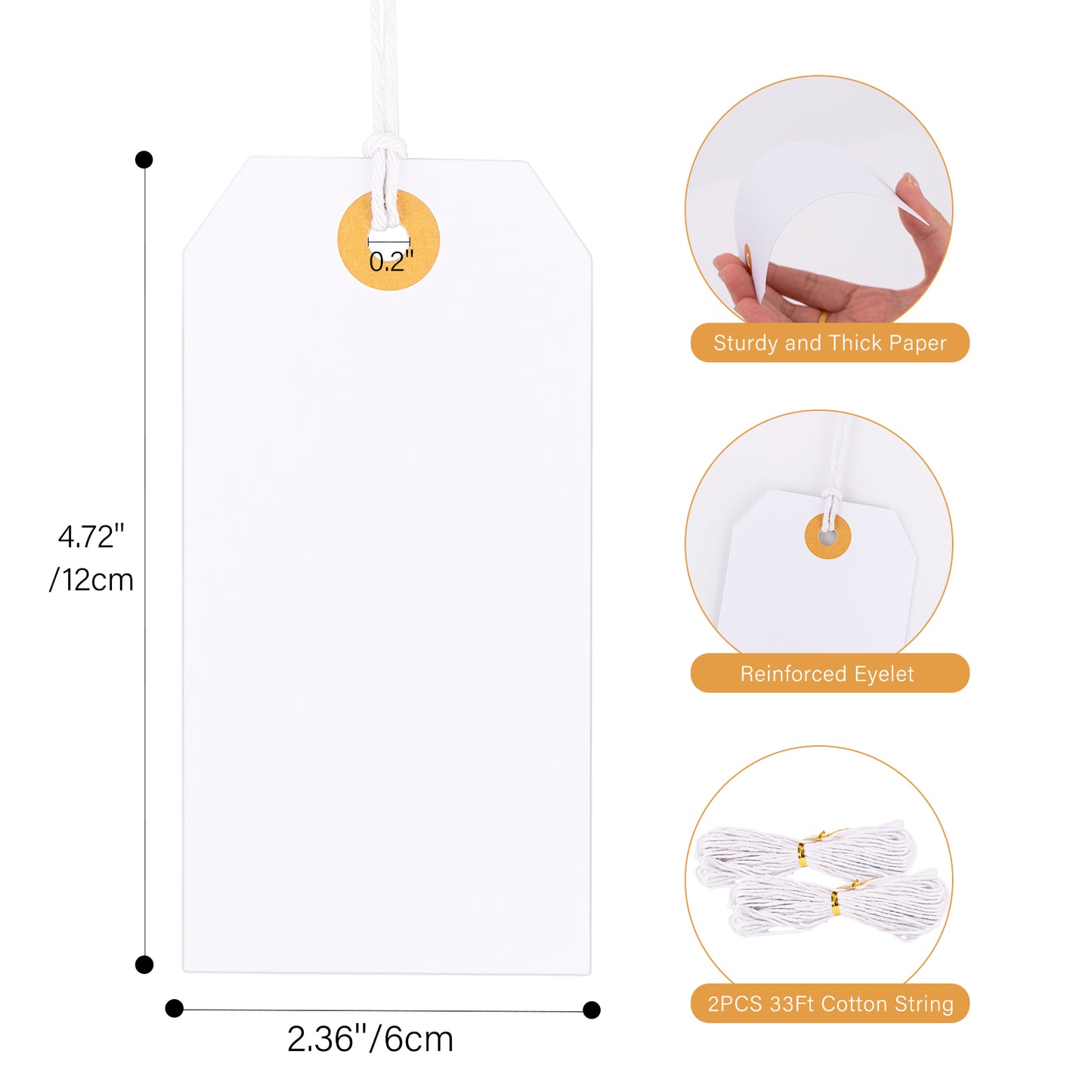 G2PLUS 100PCS Price Tags, Blank Shipping Tags, 2.36 x 4.72 inches Marking Label Tags, White Tags with String Attached, Clothing Label Hang Tags, Blank Tags with Reinforced Hole for Inventory Sales