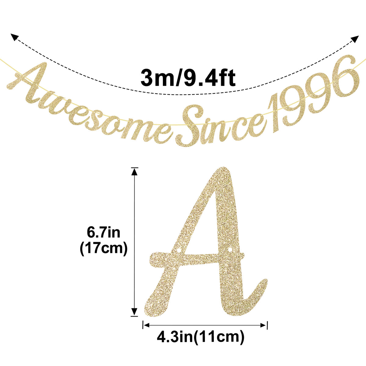 G2PLUS Pre-Strung 30th Birthday Banner, Glitter 30th Birthday Decorations Champagne Gold Happy 30th Birthday Banner, 3m Awesome Since 1996 Banner, 30th Birthday Party Decorations