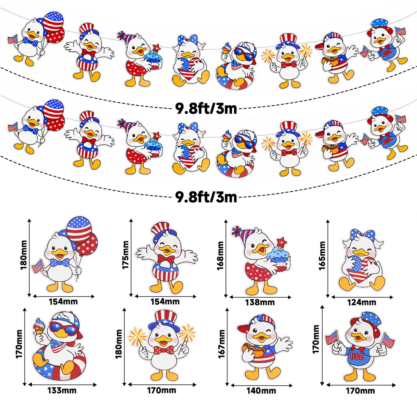 G2PLUS American Flag Garland 19.6Ft, Pre-Strung Patriotic Duck Banner, Red White Blue Paper Banner for 4th of July, Independence Day, Memorial Day, Baby Shower, USA Theme Party Decorations