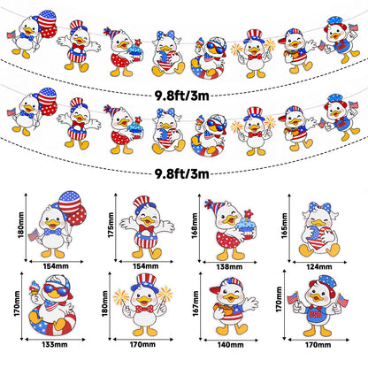G2PLUS American Flag Garland 19.6Ft, Pre-Strung Patriotic Duck Banner, Red White Blue Paper Banner for 4th of July, Independence Day, Memorial Day, Baby Shower, USA Theme Party Decorations