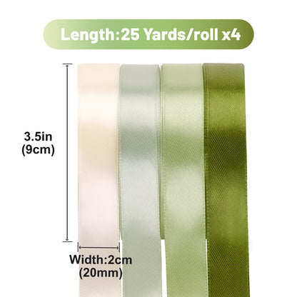 G2PLUS Sage Green Satin Ribbon for Gift Wrapping, 4 Rolls, 20mm x 22m 88m Total Gift Wrapping Ribbon, Ribbon for Weddings, Baby Showers, DIY Crafts, Bows, Bouquet Wrapping