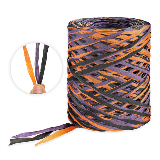 G2PLUS Halloween Raffia Ribbon, 525 Feet Colored Raffia Paper Ribbon, Gift Wrapping Raffia Ribbon, Matte Raffia Ribbon, Orange Black Purple Raffia Ribbon, Packing Paper String for DIY Crafts, Decor