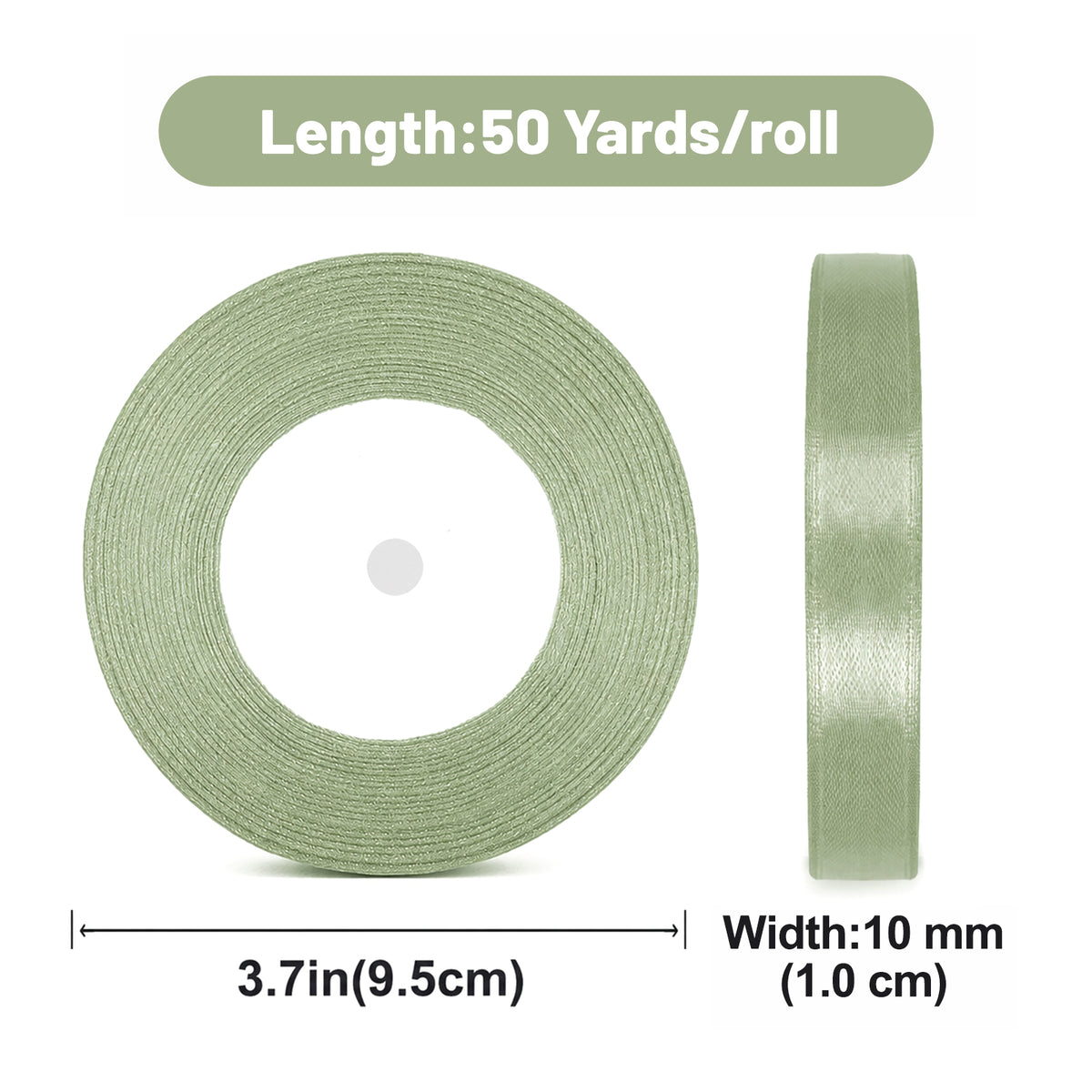 G2PLUS Sage Green Satin Ribbons 10mm: 44 Gift Wrap Ribbon for Crafting, Christmas, Wedding Party Decoration