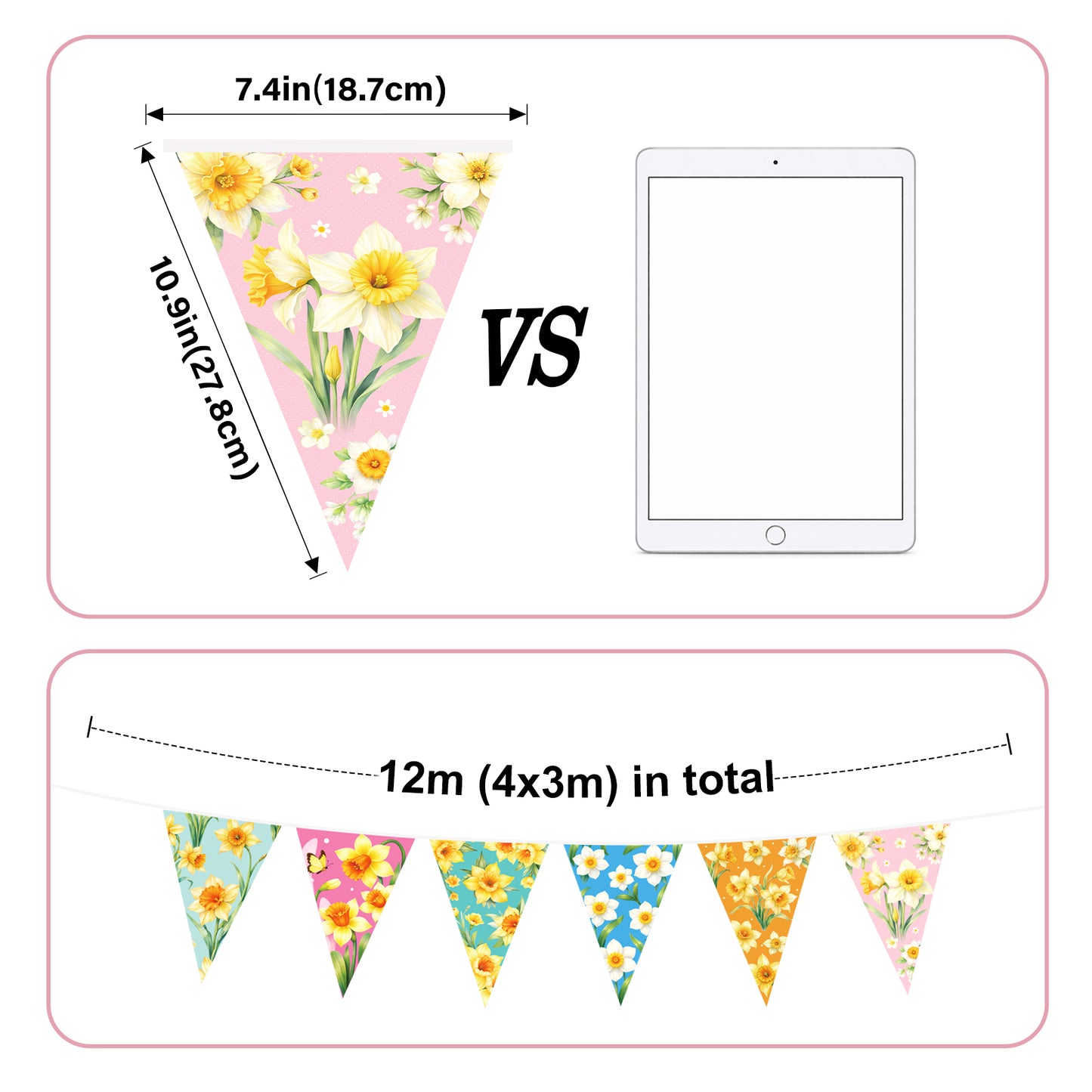 G2PLUS Floral Triangle Banner, 39Ft Pre-Strung Wildflower Paper Bunting Garland, Double Sided Pennant Banner for Tea Party, Birthday, Baby Shower, Garden, Spring Party Decorations (Yellow Narcissus)