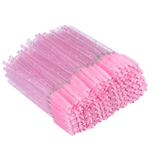 G2PLUS 200 PCS Disposable Eyelash Brushes - Pink Eyelash Spoolies - Crystal Mascara Wands -Eyelash Extension Brush Applicator for Eyelash Extensions