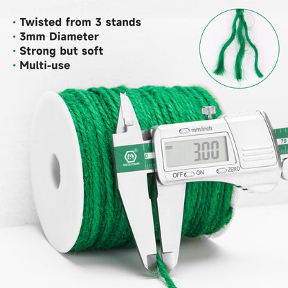 G2PLUS Natural Jute Twine String, 3mm Jute Garden Twine, 328 Feet Jute Twine String for Crafts, 3 Ply Hemp Twine Rope for Gift Wrapping and Climbing Plants, Arts, Decoration Packing String（Green）