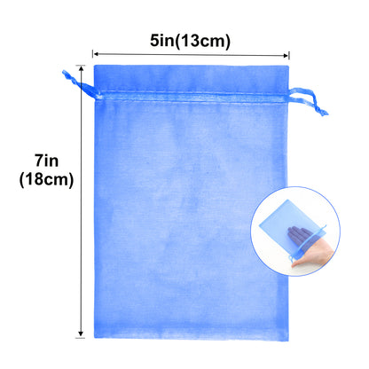 G2PLUS 25PCS Royal Blue Organza Bags 5x7 inches - Sheer Mesh Jewelry Pouches, Organza Gift Bags with Drawstring for Candy, Jewelry, Wedding Party Favors