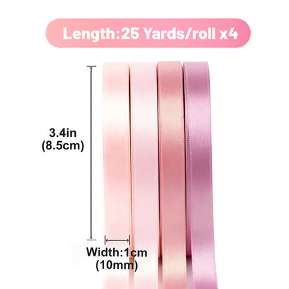 G2PLUS Dusty Pink Satin Ribbon for Gift Wrapping, 4 Rolls, 10mm x 22m 88m Total Gift Wrapping Ribbon, Ribbon for Weddings, Baby Showers, DIY Crafts, Bows, Bouquet Wrapping