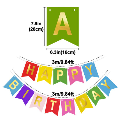 G2PLUS Pre-Strung Happy Birthday Banner Gold Corlorful: 16 x 20 cm Large No-DIY Birthday Banner for Kid's Birthday Party Decorations