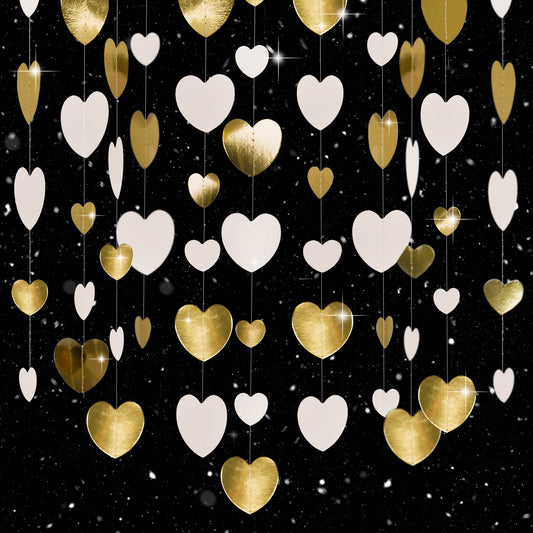G2PLUS White Gold Reflective Heart Garland, 16m Hearts Hanging Garlands, Paper Heart Garland Hanging Streamer for Anniversary, Wedding, Birthday Party, Baby Shower