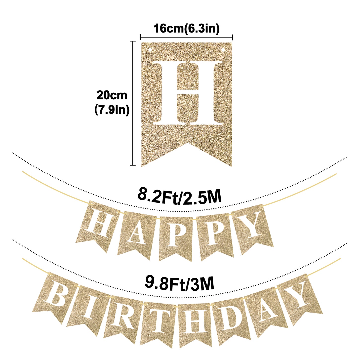 G2PLUS Pre-Strung Happy Birthday Banner: 16 x 20 cm Large, No-DIY Birthday Banner for Birthday Party Decorations