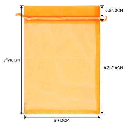 G2PLUS 25PCS Orange Organza Bags 5x7 inches - Sheer Mesh Jewelry Pouches, Organza Gift Bags with Drawstring for Candy, Jewelry, Wedding Party Favors
