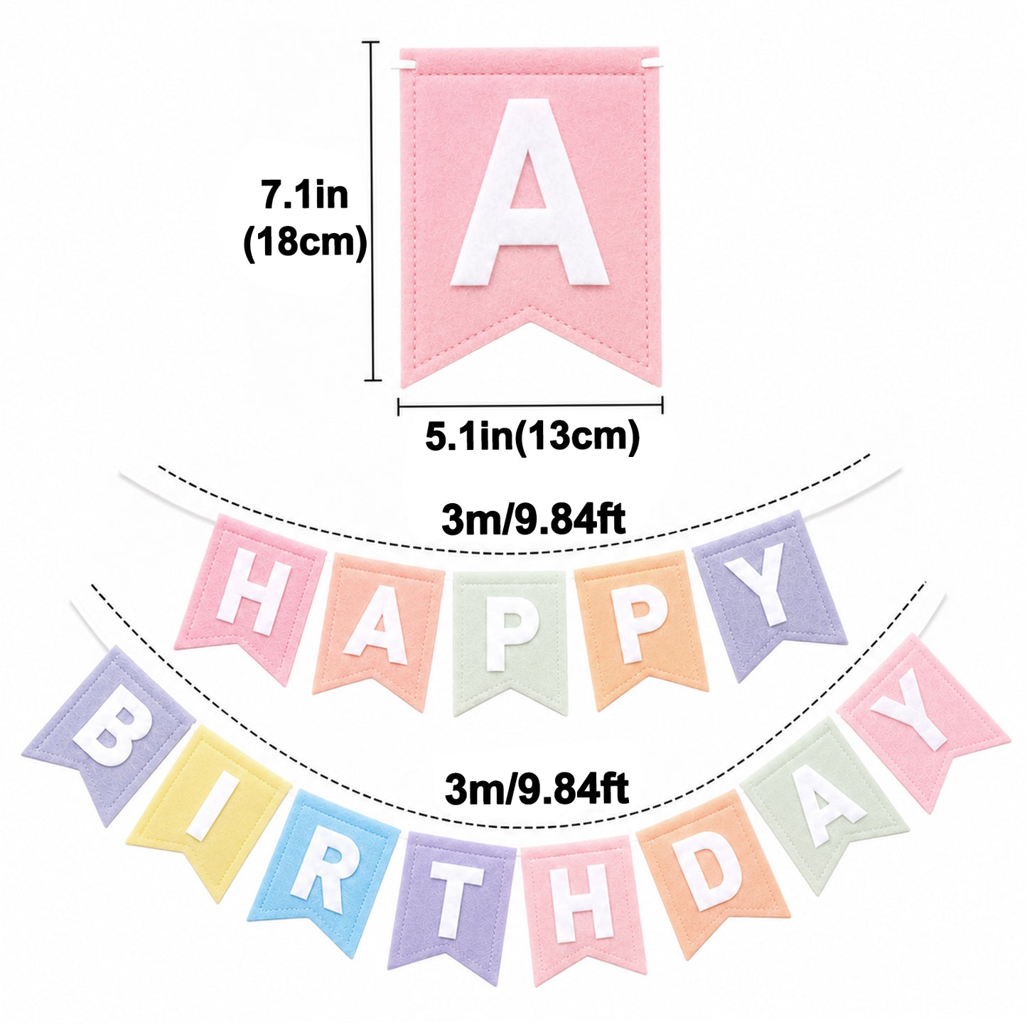 G2PLUS Pastel Happy Birthday Bunting Felt: Pre-Strung Birthday Banner for Boys, Girls, Adults and Kids Birthday Party Decoration