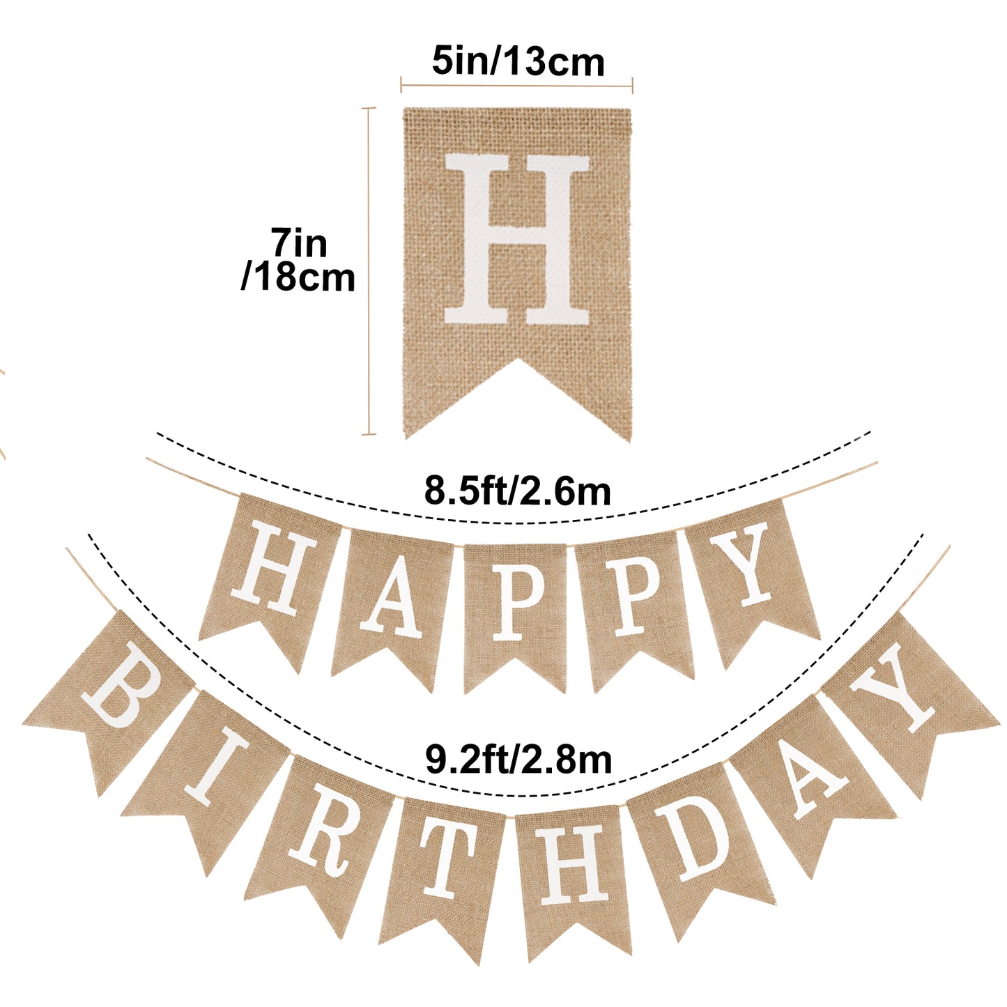 G2PLUS Happy Birthday Banners, Pre-Strung Burlap Happy Birthday Banner Sign, Rustic Happy Birthday Garland Bunting for Party Decorations, Reusable Hanging Backdrop for Cake Table