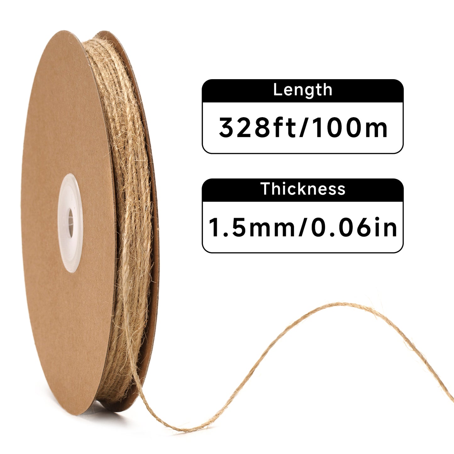 G2PLUS 328FT Jute Twine 1.5mm 2 Ply Natural Craft Twine String for Gift Wrapping, DIY Crafts, Gardening & Home Use