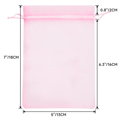 G2PLUS 25PCS Pink Drawstring Organza Bags 5x7 inches, Sheer Mesh Jewelry Pouches, Organza Gift Bags for Candy, Jewelry, Wedding Party Favors