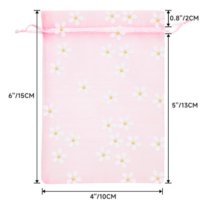G2PLUS 30Pcs Pink Organza Bags - 4x6 In Sheer Mesh Jewelry Pouches, Daisy Drawstring Organza Bags for Wedding, Baby Shower, Party Favors, Christmas