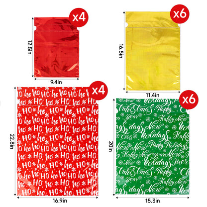 G2PLUS 20PCS Christmas Drawstring Gift Bags Assorted Sizes - 4 Designs Aluminum Foil Christmas Bags with Ribbon, Present Wrapping Pouches for Packages, Holidays, Birthday Party