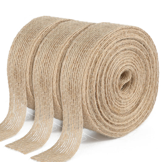 G2PLUS 2CM Natural Hessian Ribbon, 30M Jute Burlap Craft Ribbon, Brown Ribbon for Crafting, Rustic Jute Band for Bouquet, Hessian Wrapping Ribbon for Prsents, Christmas Wreaths Project